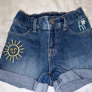 GAP Kids Blue Denim Shorts with Sun and Flower Embroidery